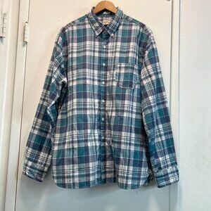 Vintage J.Crew Mens Shirt XL Slim Fit Blue Green White Plaid Long Sleeve Button